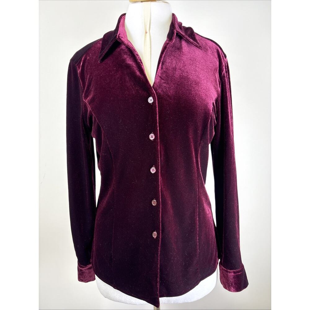 Velvet Burgundy Button Up Dark Academia Romantic Goth M